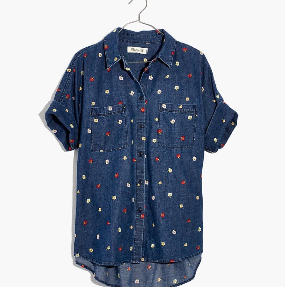 Madewell Embroidered Floral Denim Courier Shirt XS